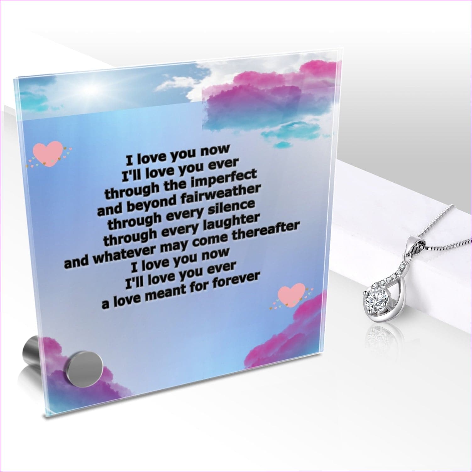 Lumen Glass Message With Love Drop Pendant Ever Lumen Glass Stand & Necklace Set- Ships from The US - necklace at TFC&H Co.
