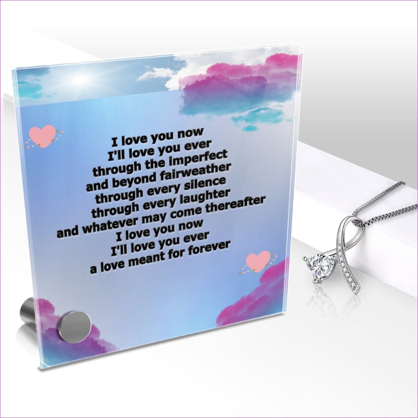 Lumen Glass Message With Enchanting Ribbon Pendant Ever Lumen Glass Stand & Necklace Set- Ships from The US - necklace at TFC&H Co.