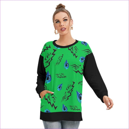 green Evil Eye Black Womens Side Split O-neck Sweatshirt - women's sweatshirt at TFC&H Co.