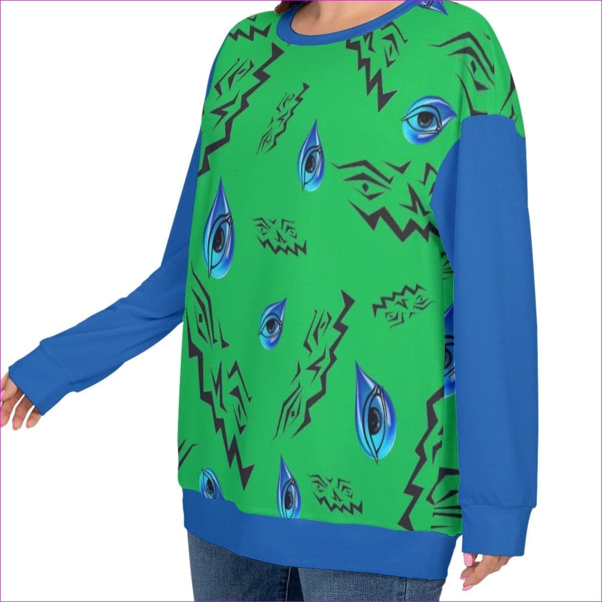 Evil Eye Women’s O-neck Drop-shoulder Sweatshirt Voluptuous(+) Plus Size - women's sweatshirt at TFC&H Co.