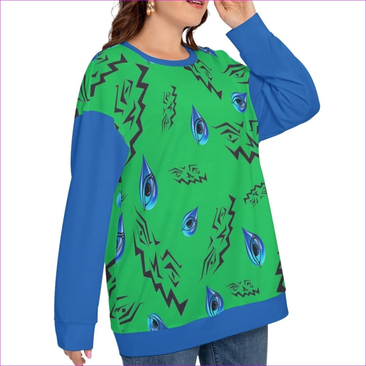Evil Eye Women’s O-neck Drop-shoulder Sweatshirt Voluptuous(+) Plus Size - women's sweatshirt at TFC&H Co.