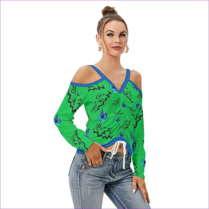 Evil Eye Women’s V-neck Cold Shoulder Blouse With Long Sleeve - women's top at TFC&H Co.