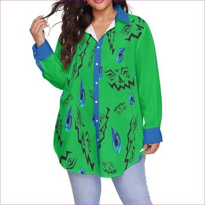 green Evil Eye Womens Button-Up Voluptuous (+) Plus Size - women's button-up shirt at TFC&H Co.