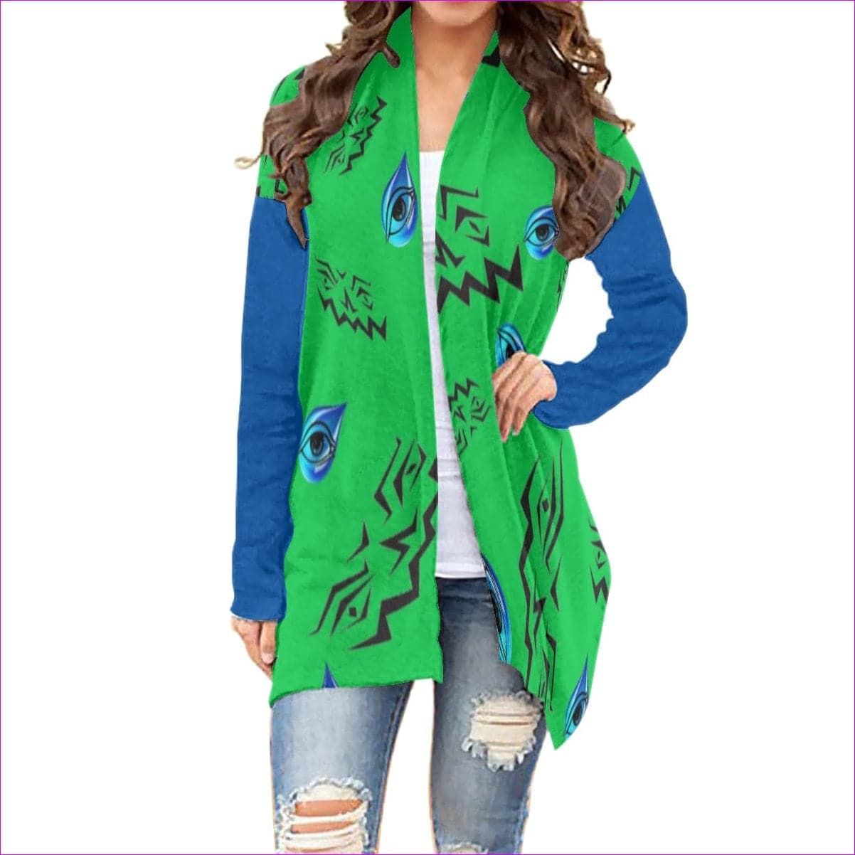 green - Evil Eye Womens Cardigan With Long Sleeve - womens cardigan at TFC&H Co.