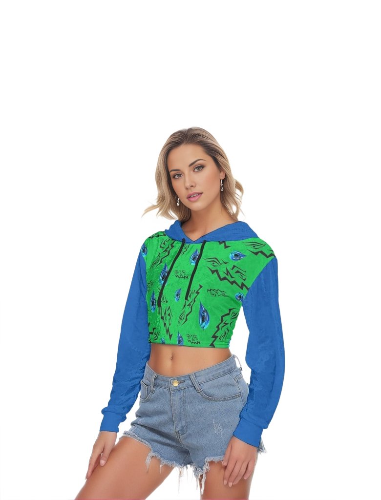 green Evil Eye Womens Crop Top Hoodie|Velvet - women's cropped hoodie at TFC&H Co.