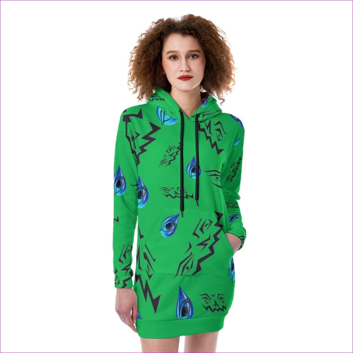 green Evil Eye Womens Heavy Fleece Hoodie Dress - women's hoodie dress at TFC&H Co.
