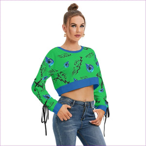 green - Evil Eye Womens Long Sleeve Cropped Sweatshirt With Lace up - womens sweatshirt at TFC&H Co.