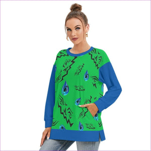 green - Evil Eye Womens Side Split O-neck Sweatshirt - womens sweatshirt at TFC&H Co.