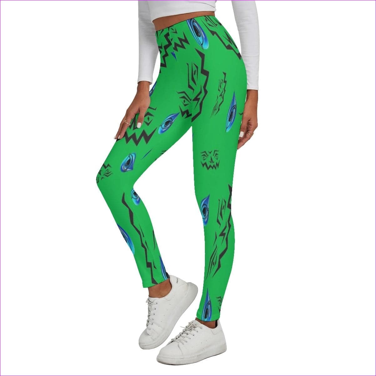 green Evil Eye Womens Skinny Leggings With Plush Fleece - women's leggings at TFC&H Co.