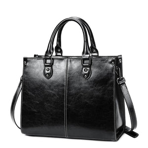 Black - Exaggerated Stitching Oil Wax Cowhide Leather handbag - handbag at TFC&H Co.