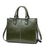 Green - Exaggerated Stitching Oil Wax Cowhide Leather handbag - handbag at TFC&H Co.