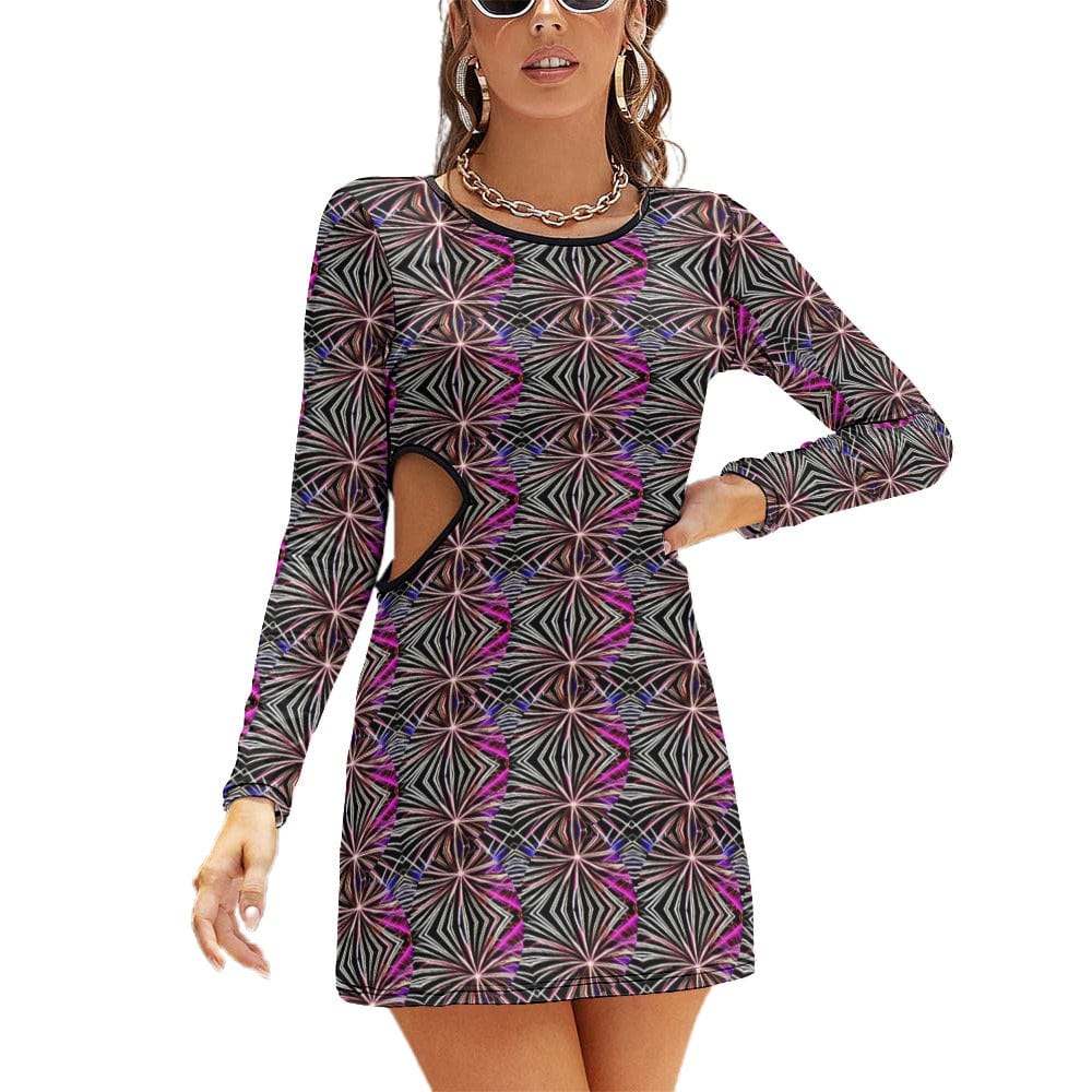 Multi-colored - Exuberant Ladies Long Sleeve Waist Cutout Slim Dress - womens dress at TFC&H Co.