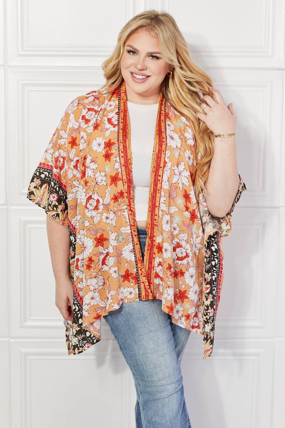 BURNT CORAL ONE SIZE - Justin Taylor Peachy Keen Cover-Up Kimono - Ships from The USA - womens kimono at TFC&H Co.