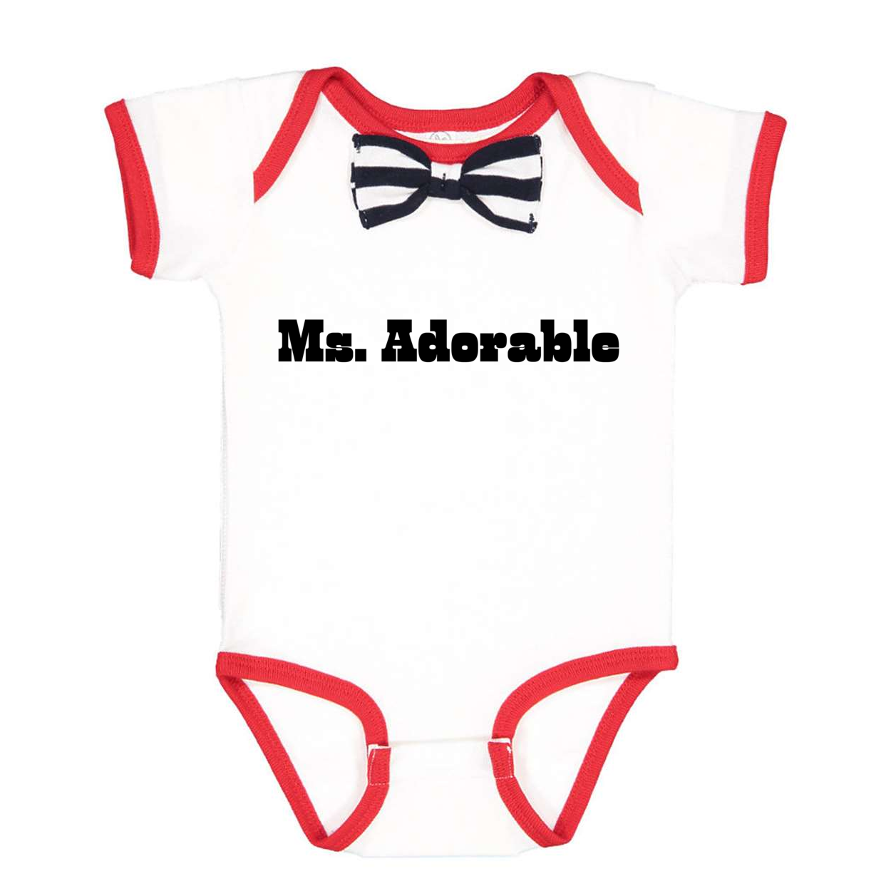 WHITE/ RED/ NAVY-WHITE STRIPE - Ms. Adorable Baby Rib Bow Tie Bodysuit - Ships from The US - infant onesie at TFC&H Co.