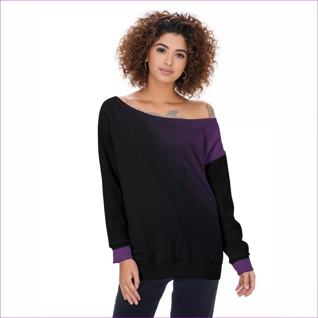 black Fade Oversized Womens Off-Shoulder Sweatshirt - women's sweatshirt at TFC&H Co.