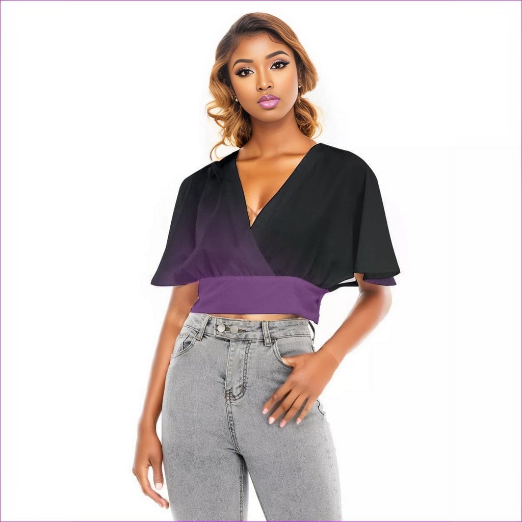 black Fade Womens Bat Sleeve Crop Top - women's crop top at TFC&H Co.
