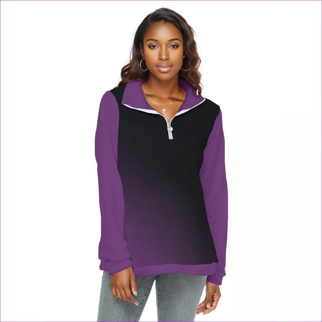 black Fade Womens Borg Sweatshirt With Half Zip - women's sweatshirt at TFC&H Co.