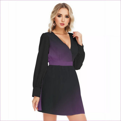 Fade Womens Deep V-neck Front Cross Long Sleeve Dress - women's dress at TFC&H Co.