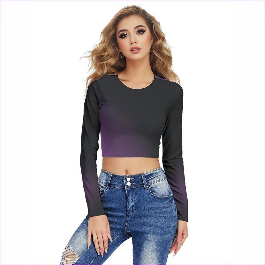 Black Fade Womens Round Neck Crop Top T-Shirt - women's crop top at TFC&H Co.