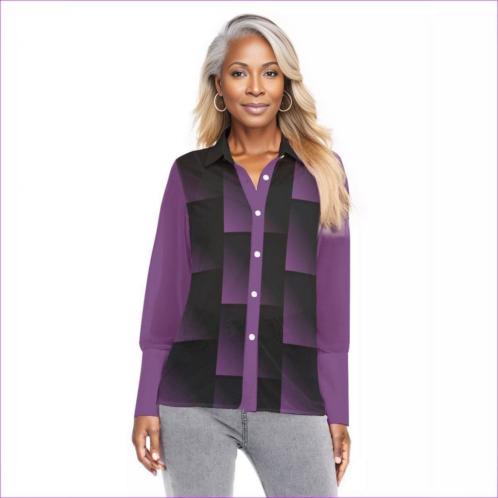 purple Fade Womens Sheer Mesh Button-up Blouse - women's button-up shirt at TFC&H Co.