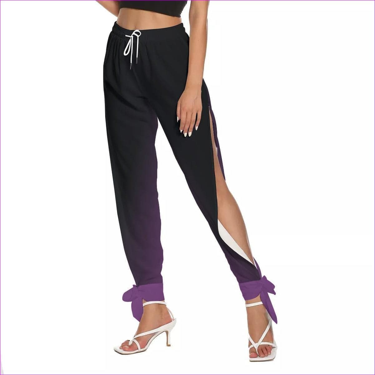 black Fade Womens Side Seam Cutout Pants With Bottom Strap - women's pants at TFC&H Co.