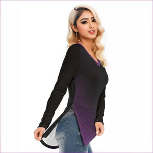 black Fade Womens V-Neck Long Sleeves with Side Zip T-shirt - women's top at TFC&H Co.