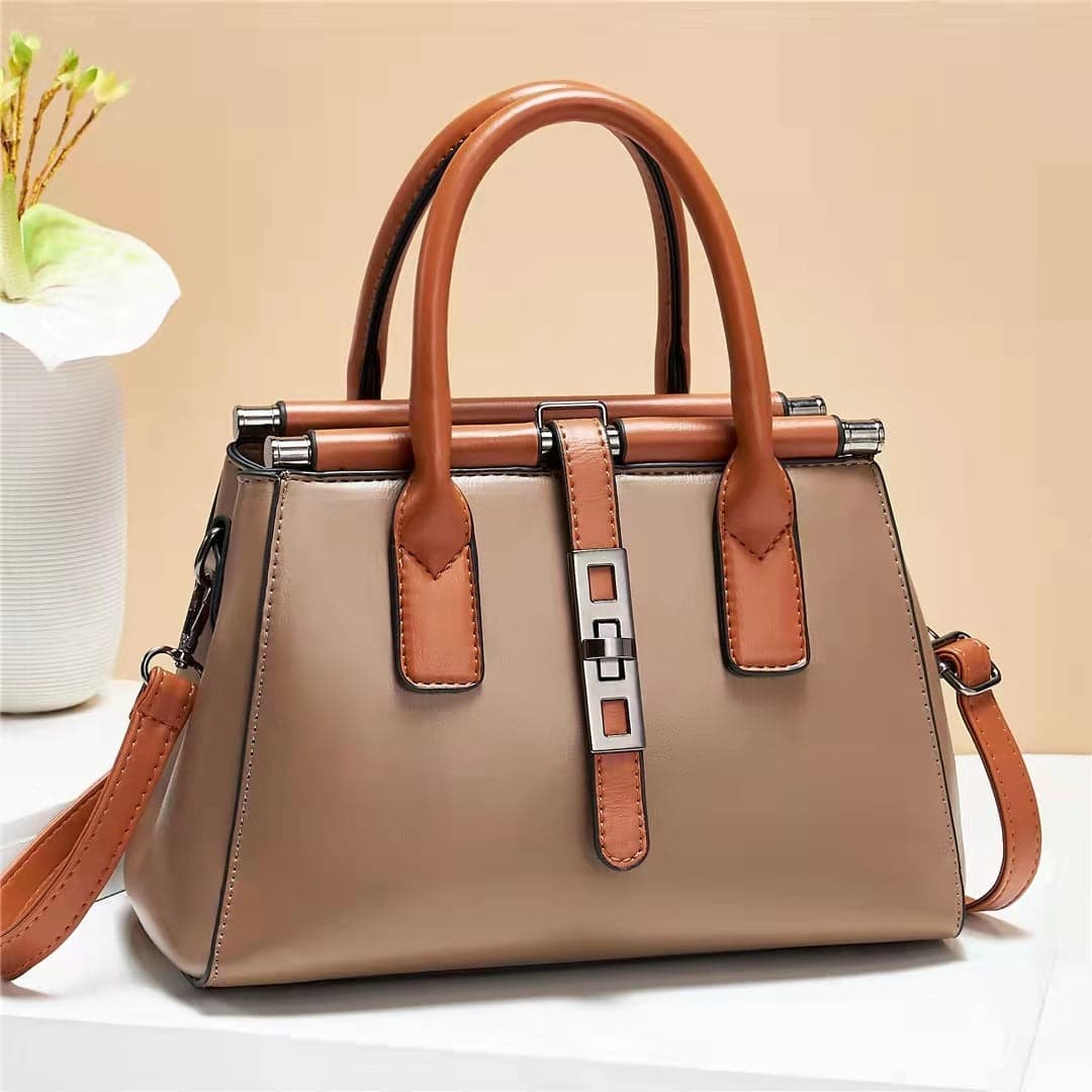 Khaki - Fashionable Messenger One-shoulder Large Simple Handbag - handbag at TFC&H Co.