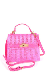 PINK - Faux Straw Top Handle Clutch - Ships from The US - handbag at TFC&H Co.