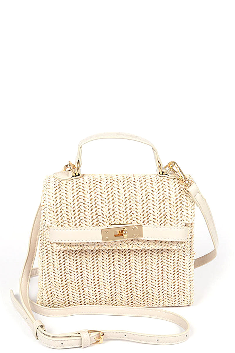 BEIGE - Faux Straw Top Handle Clutch - Ships from The US - handbag at TFC&H Co.