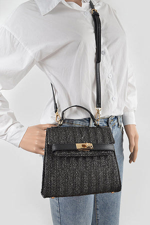 BLACK - Faux Straw Top Handle Clutch - Ships from The US - handbag at TFC&H Co.