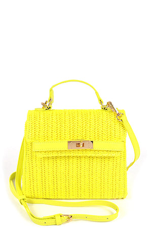 YELLOW - Faux Straw Top Handle Clutch - Ships from The US - handbag at TFC&H Co.