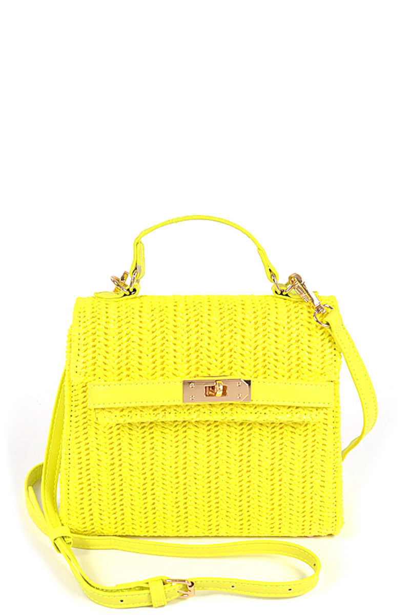 YELLOW - Faux Straw Top Handle Clutch - Ships from The US - handbag at TFC&H Co.