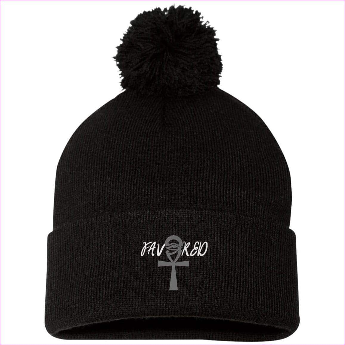 SP15 Pom Pom Knit Cap Black One Size - Favored Embroidered Cap, Knit Cap, Beanie - Beanie at TFC&H Co.