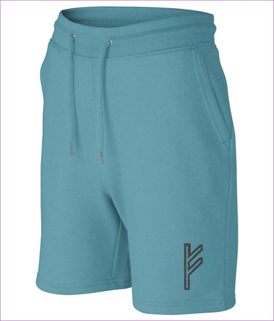 Atlantic Blue - Fehu Sun Embroidered Organic Recycled Trainer Shorts - unisex shorts at TFC&H Co.