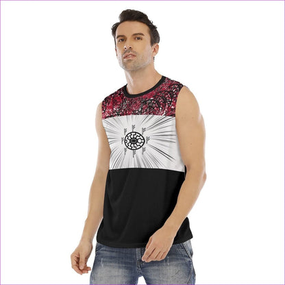 Fehu Sun Men's Red O-neck Sleeveless Tank Top - men's tank top at TFC&H Co.
