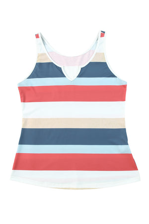 - Multicolor Striped Color Block Notched Neck Tank Top - Tank Tops at TFC&H Co.