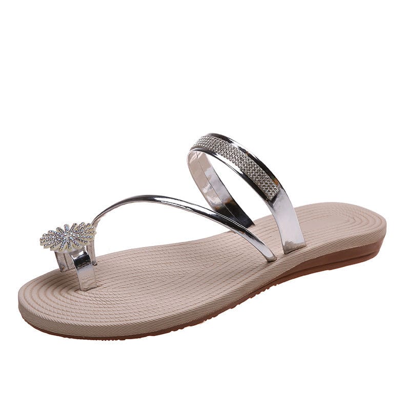 Silver - Flashy Beach Rhinestone Flat Slipper Sandals - womens sandals at TFC&H Co.