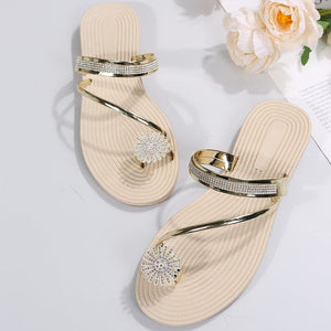 Gold - Flashy Beach Rhinestone Flat Slipper Sandals - womens sandals at TFC&H Co.