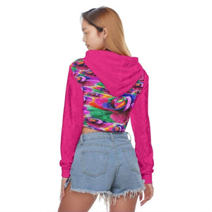 Floral Burst Womens Crop Top Hoodie|Velvet-Sheen - women's cropped hoodie at TFC&H Co.