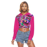 pink Floral Burst Womens Crop Top Hoodie|Velvet-Sheen - women's cropped hoodie at TFC&H Co.
