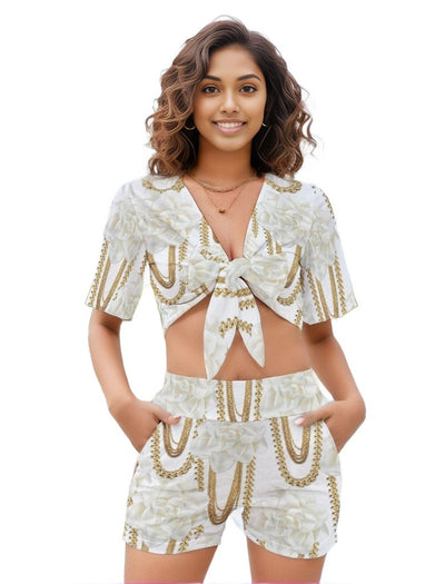 White - Floral Chain Beach Sports Two Piece Set - womens short set at TFC&H Co.