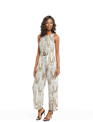 XS - Floral Chain Halter Neck Buckle Belted Jumpsuit - womens jumpsuit at TFC&H Co.