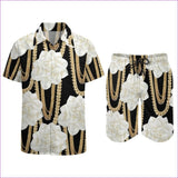Black - Floral Chain Leisure Beach Suit - 3 options - mens top & short set at TFC&H Co.
