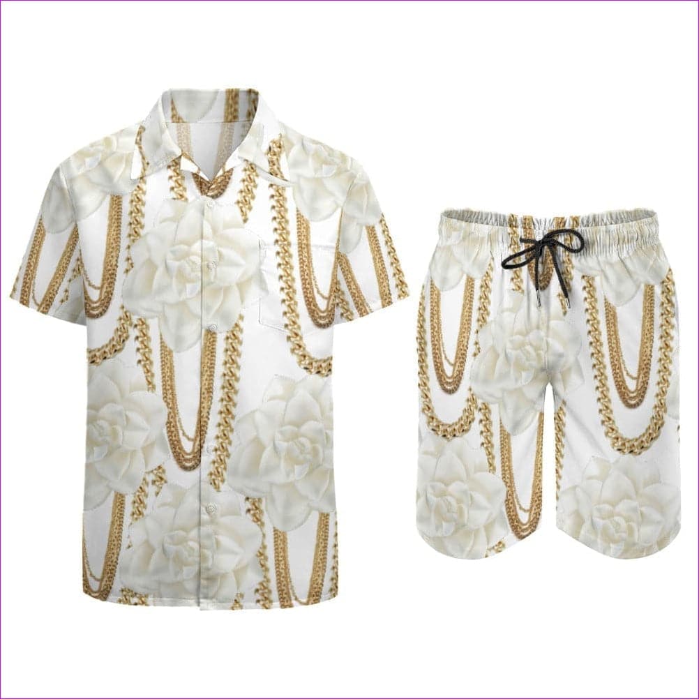 White - Floral Chain Leisure Beach Suit - 3 options - mens top & short set at TFC&H Co.