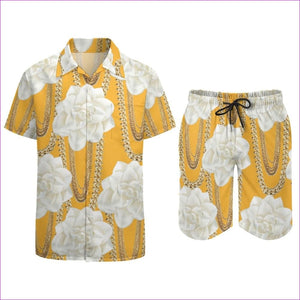 Orange - Floral Chain Leisure Beach Suit - 3 options - mens top & short set at TFC&H Co.