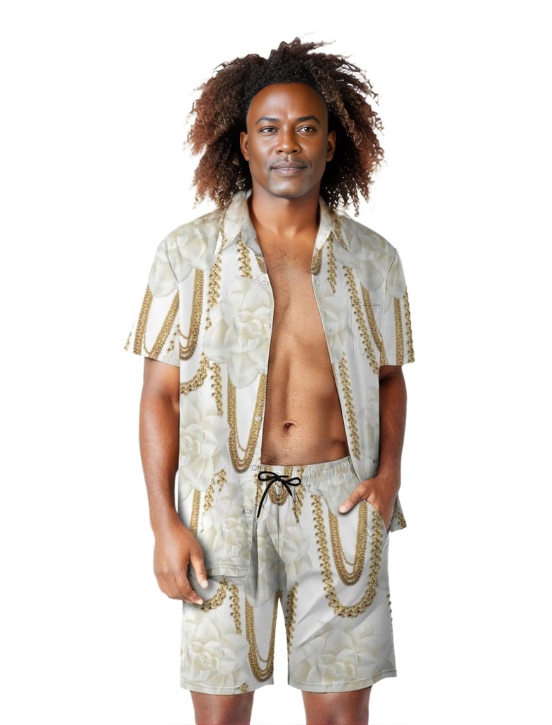 Floral Chain Leisure Beach Suit - 3 options - men's top & short set at TFC&H Co.