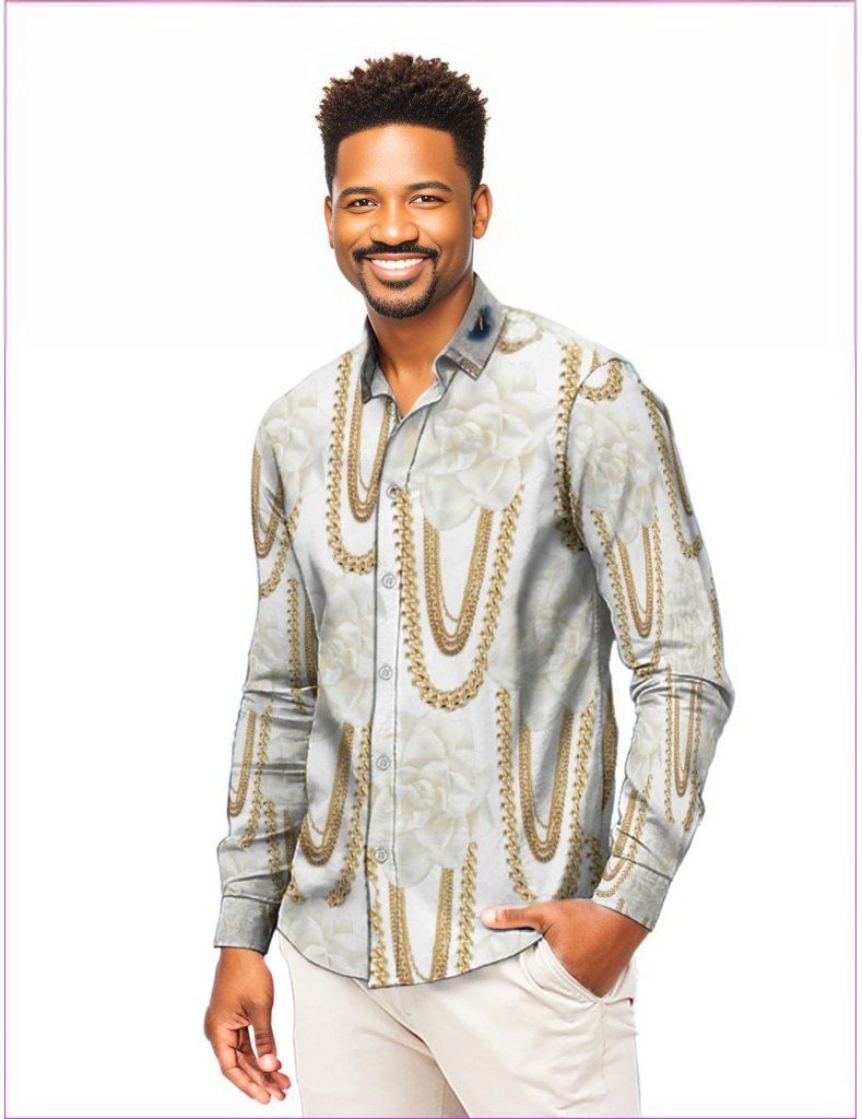 Floral Chain Men's Fit Camp Collar Long Sleeve Shirt - Men's Button-Up Shirt at TFC&H Co.