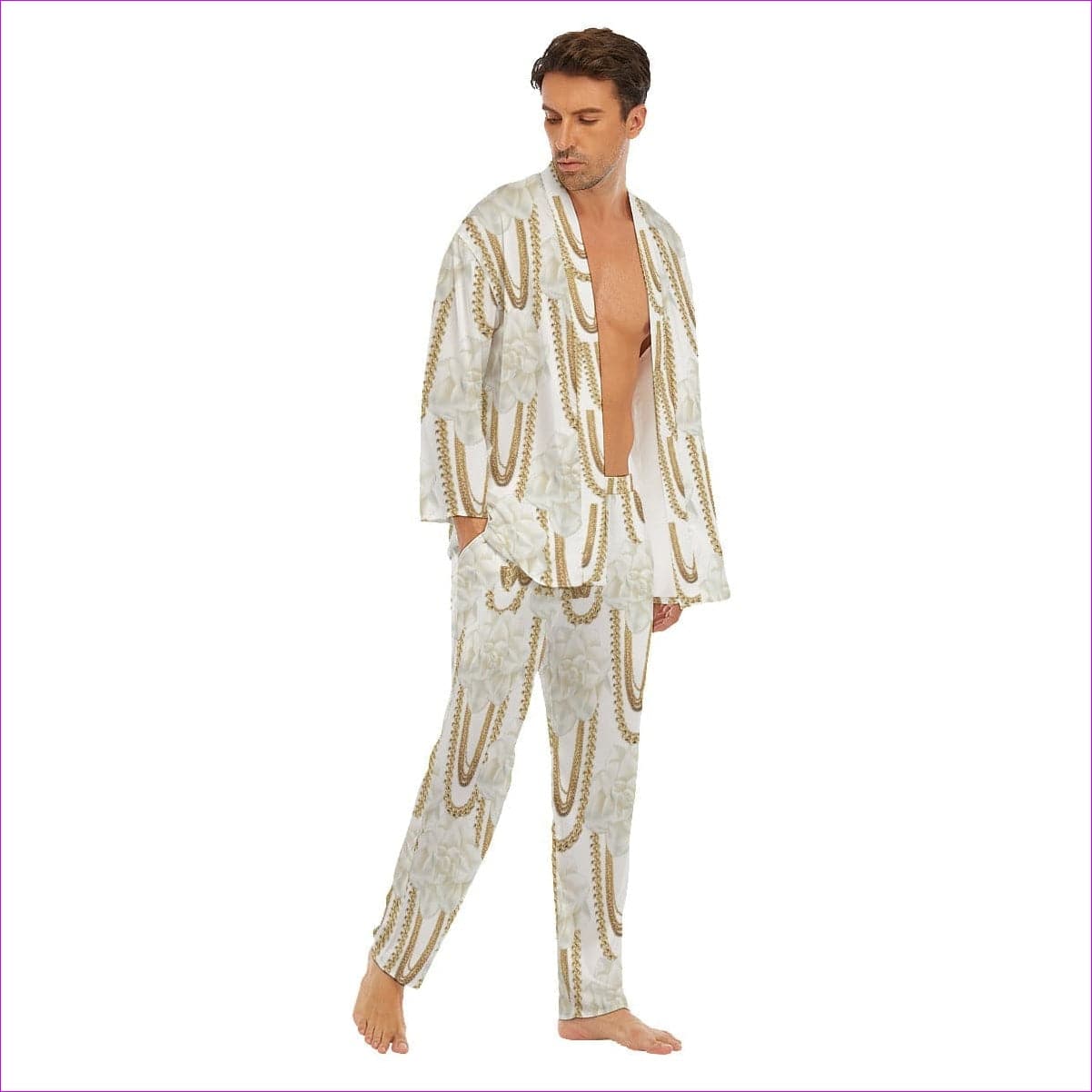 Floral Chain Men's Imitation Silk Pajama Sets - men's pajama-set at TFC&H Co.