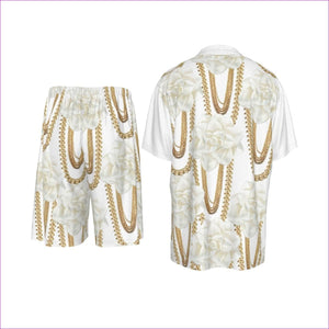 - Floral Chain Men's Imitation Silk Shirt Suit - mens top & short set at TFC&H Co.