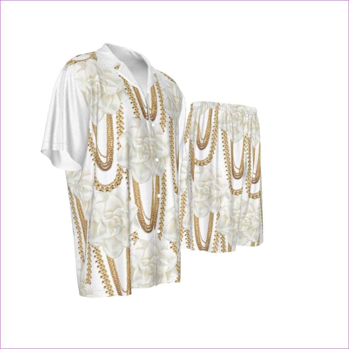 - Floral Chain Men's Imitation Silk Shirt Suit - mens top & short set at TFC&H Co.